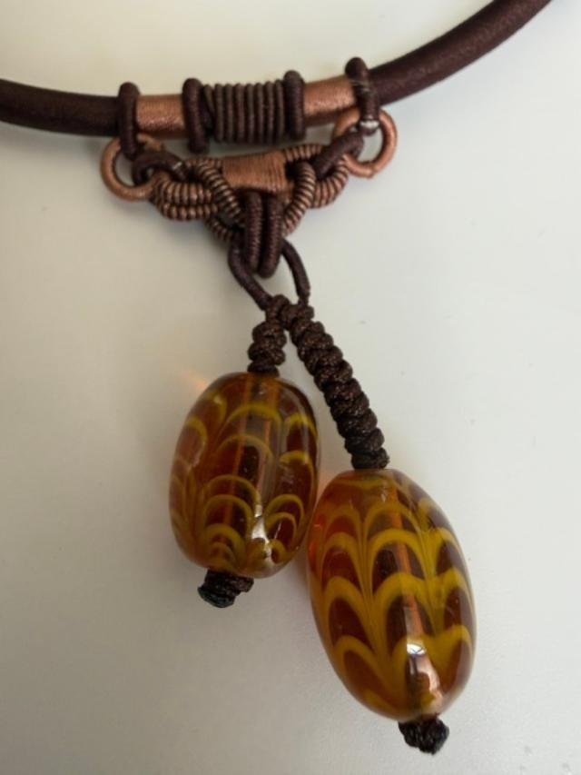 Unbranded Lampwork Glass Bead Dangle Cord Necklace Chinese Knot Boho Artisan