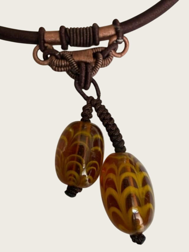 Unbranded Lampwork Glass Bead Dangle Cord Necklace Chinese Knot Boho Artisan
