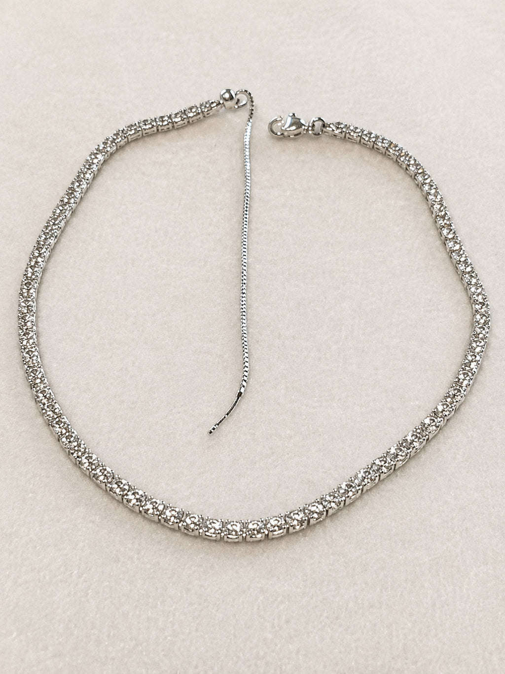 Silver Tone Clear Rhinestone Tennis Choker Necklace 13"
