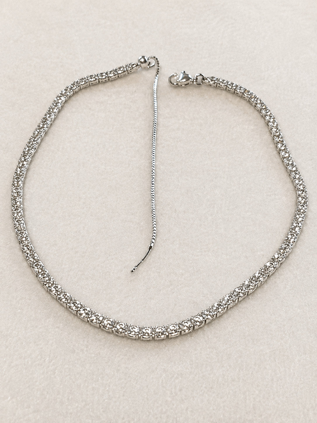 Silver Tone Clear Rhinestone Tennis Choker Necklace 13"