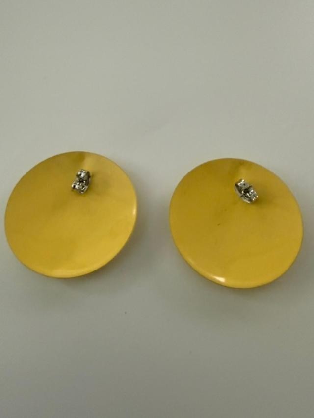 Yellow metal textured Round Disc Earrings 1.25" Bold Statement Costume Jewelry
