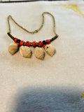 Vintage Natural Shell Red Black Bead Gold Tone Choker Necklace 16”