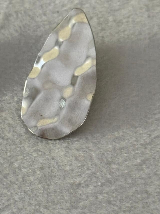 Vintage Silver Tone Hammered Teardrop Clip On Earrings Modernist