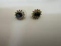 Earrings Glass Blue simulated  Sapphire and Rhinestone Post Stud