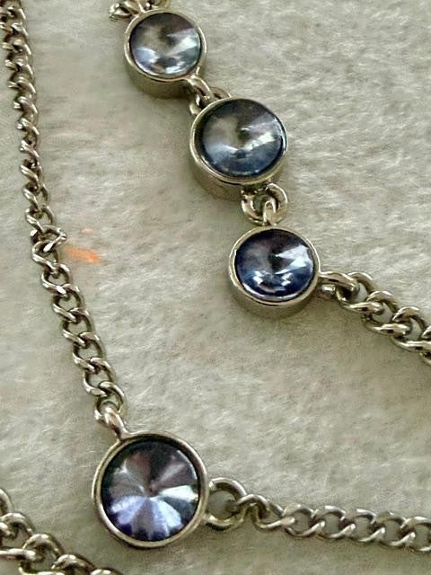 Chico’s Linda Illusion Blue Crystal Multi Strand Necklace Silver Tone 21"