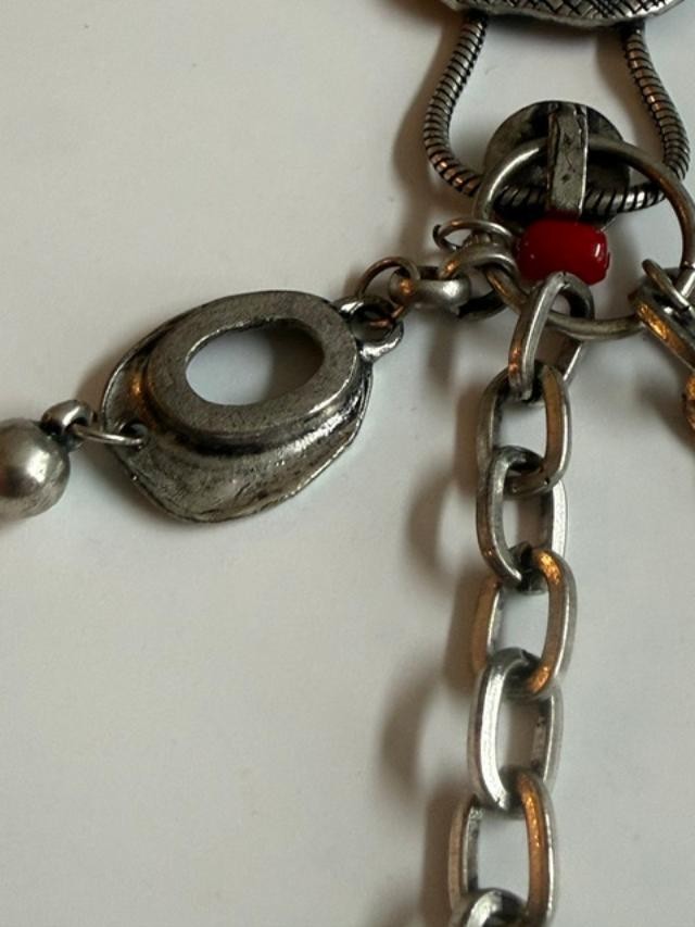 Boho Silver Tone Red Turquoise Color Cabochon Lariat Necklace 26