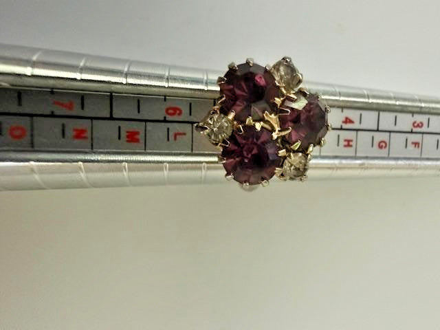 Purple Rhinestone Cluster Adjustable Cocktail Ring Gold Tone Size 5