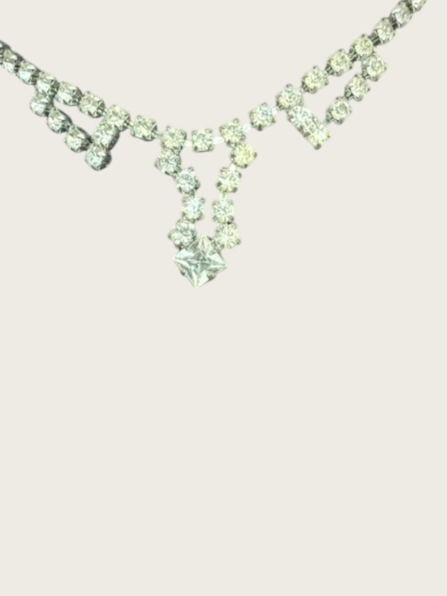 Vintage 1950’s Rhinestone Drop Choker Style Necklace Silver Tone 16” Inch APPROX