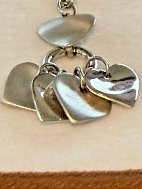 Silver Tone Five Heart Cluster Pendant Rope Chain Necklace 30 Inch