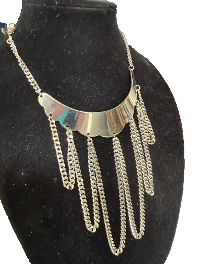 Vintage silver TONE Bib Chain Necklace