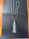34" Silver Tone Beaded Tassel Necklace Opera Length Costume Jewelry