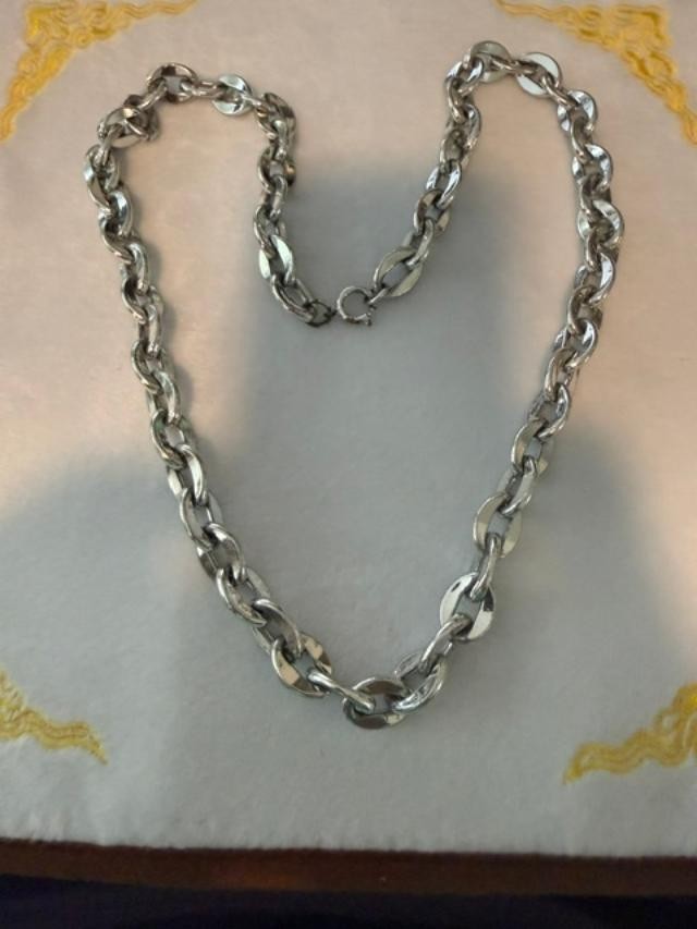 Chunky Silver Tone Oval Link Chain Statement Necklace 30” Unmarked