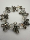 moky Gray Clear Faceted Bead Cluster Bracelet Silver Tone Costume