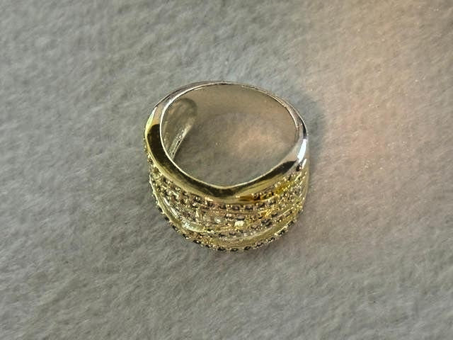 Gold Tone Clear Rhinestone Crisscross Wide Band Ring Size 6.5
