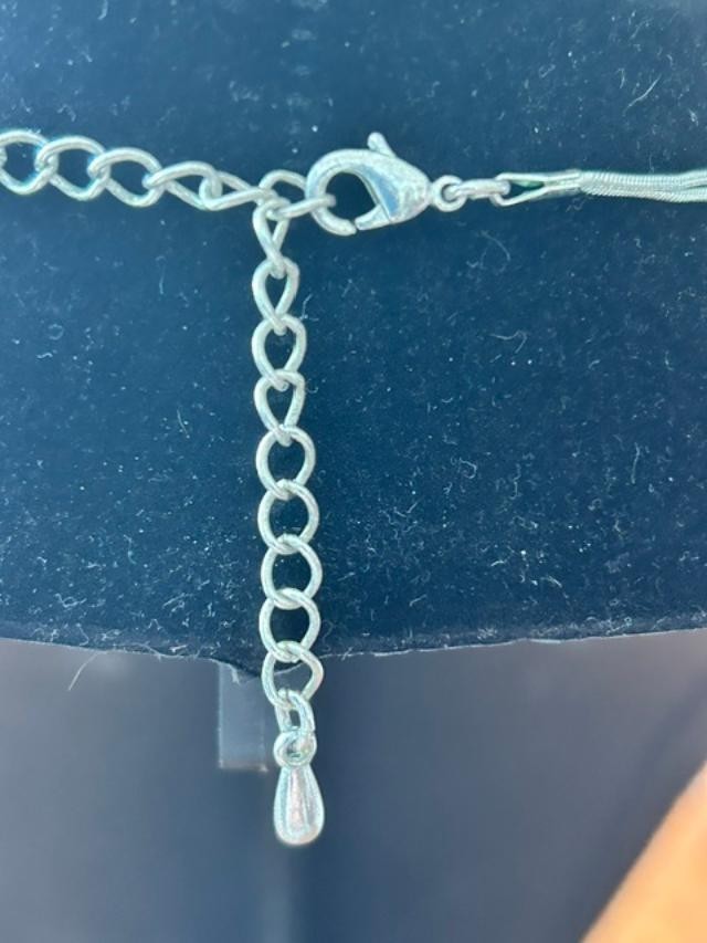 Blue Cat’s Eye Glass Teardrop Pendant Double Snake Chain Necklace 19"