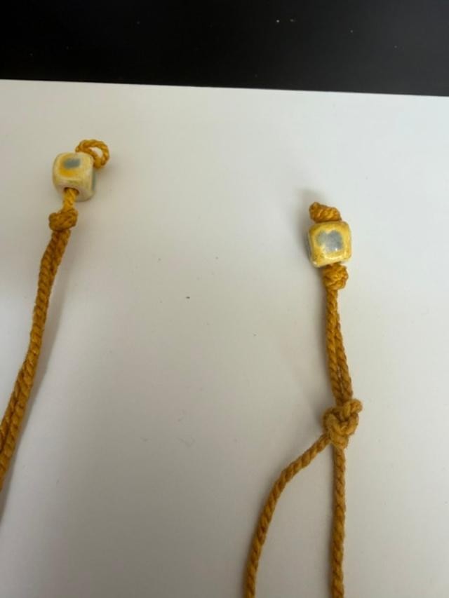 Vintage Yellow Ceramic Bead Necklace Knotted Cord Boho Pottery Jewelry