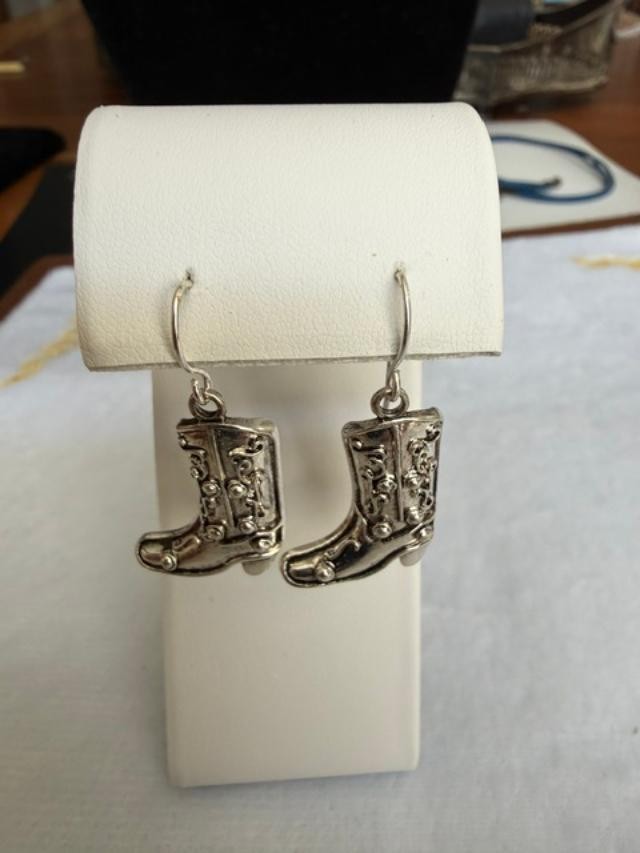 Fancy Western Cowboy Boots Silver Tone Earrings