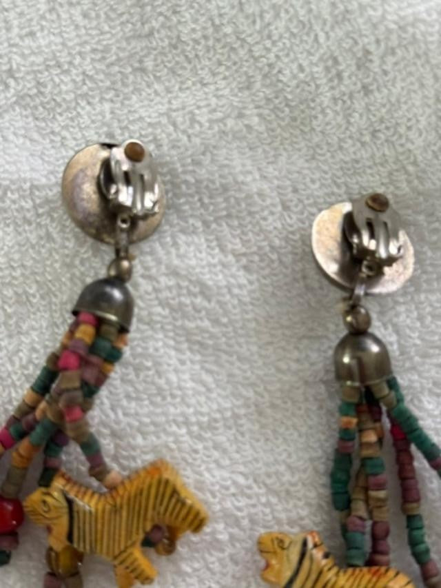 Animal Beaded/Metal Dangle Drop 3"Clip Back Boho Earrings