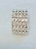 Clear Rhinestone 6 Row Silver Tone Stretch Ring Wide Statement Cocktail Ring