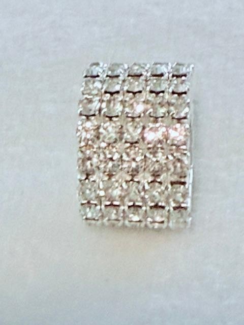 Clear Rhinestone 6 Row Silver Tone Stretch Ring Wide Statement Cocktail Ring