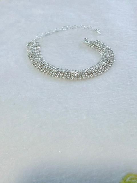 Silver Tone Multi Row Clear Rhinestone Statement Bracelet 9.5 Inch