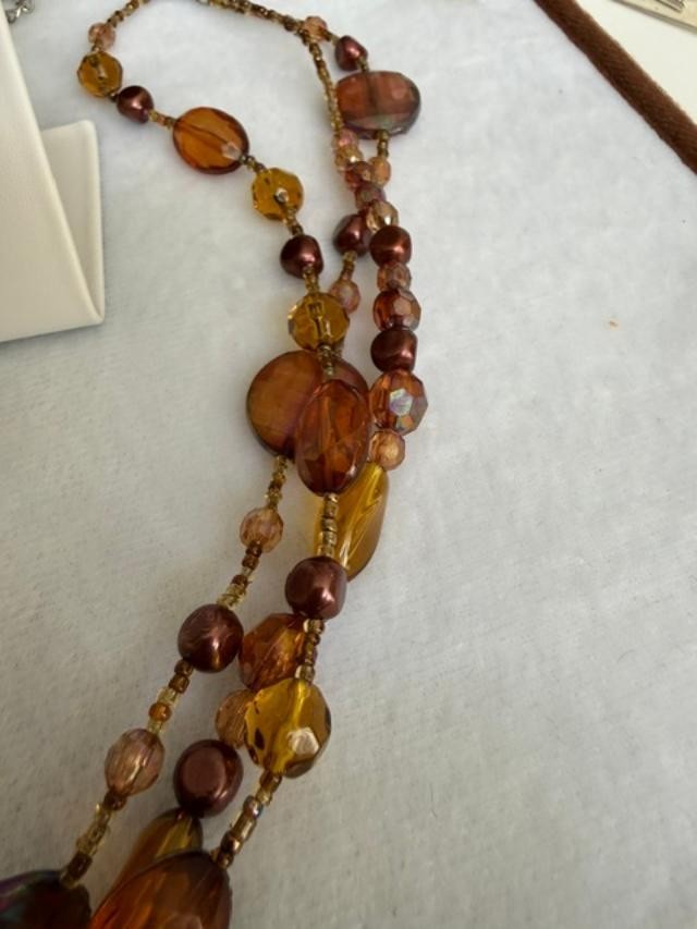 You & I Amber Brown Multistrand Beaded Necklace Earrings Set Boho