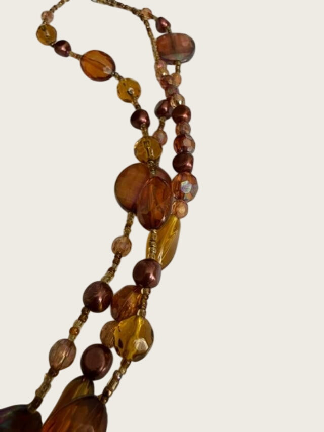 You & I Amber Brown Multistrand Beaded Necklace Earrings Set Boho