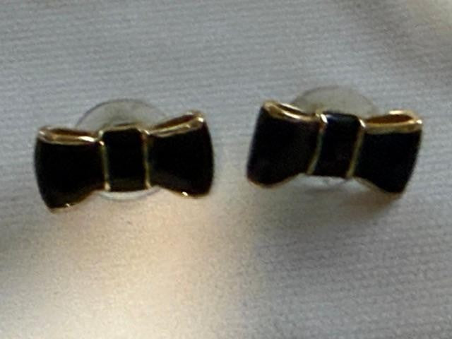 Kate Spade Black Enamel And Goldtone Bow Earrings
