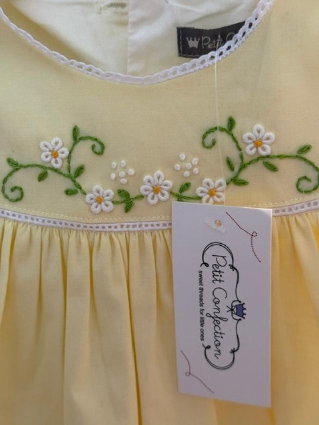NWT Petit Confection Yellow Embroidered Daisy Dress Baby Girl 18M