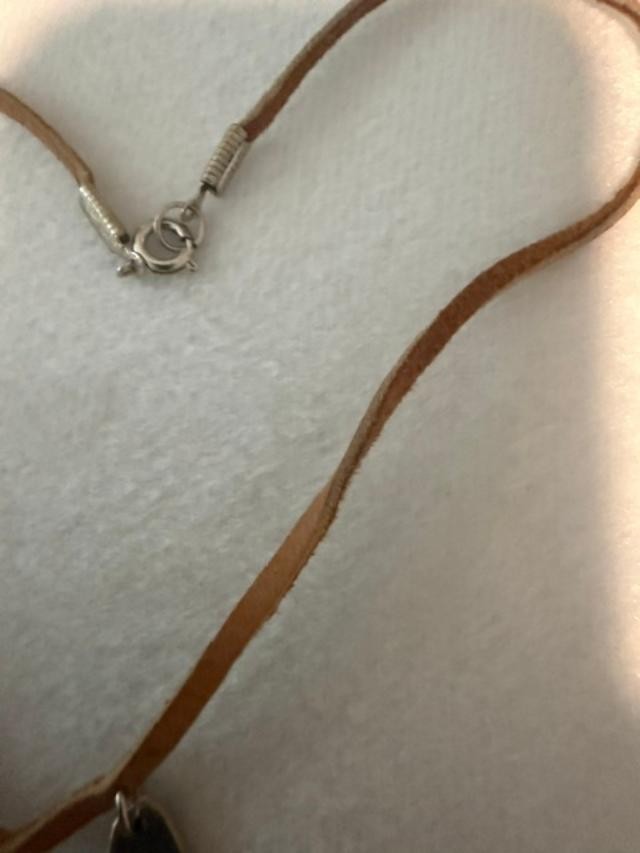 Brown Suede Cord Heart Charm Beaded Choker Necklace 14" Silver Tone