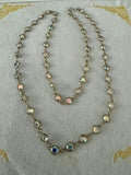 Gold Tone Aurora Borealis Crystal Station Necklace 17" Faceted No Clasp