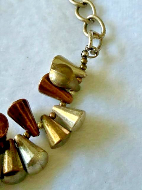 Gold Silver Tone Geometric Cone Bead Statement Necklace 18" Adjustable