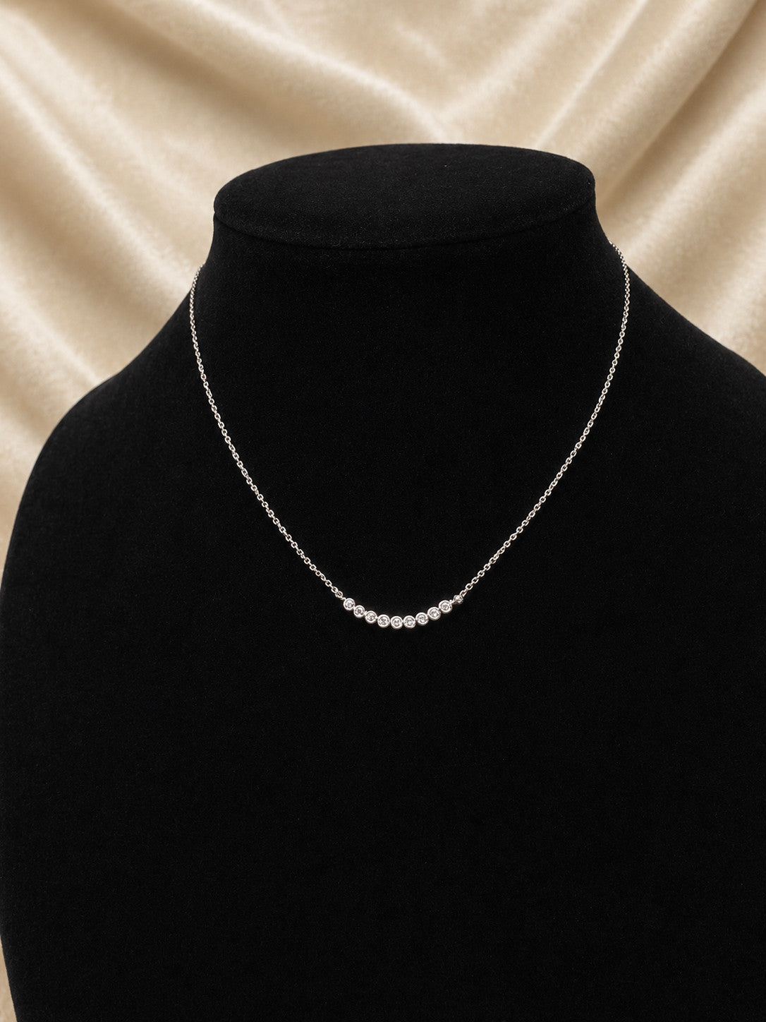 LOFT Silver Tone Clear Rhinestone Curved Bar Necklace 18.5” Adjustable