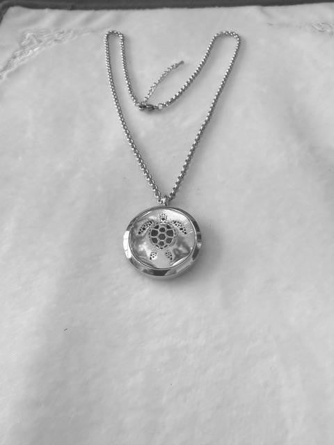 Sea Turtle Essential Oil Diffuser Locket Necklace Silver Tone 21" Chain