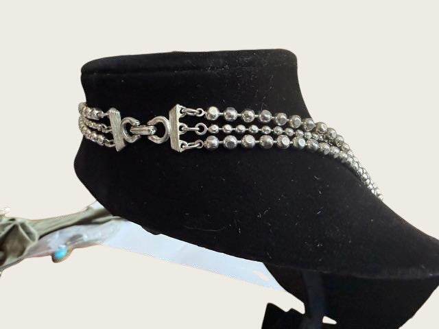 48 inch sliver bead necklac tripple strand