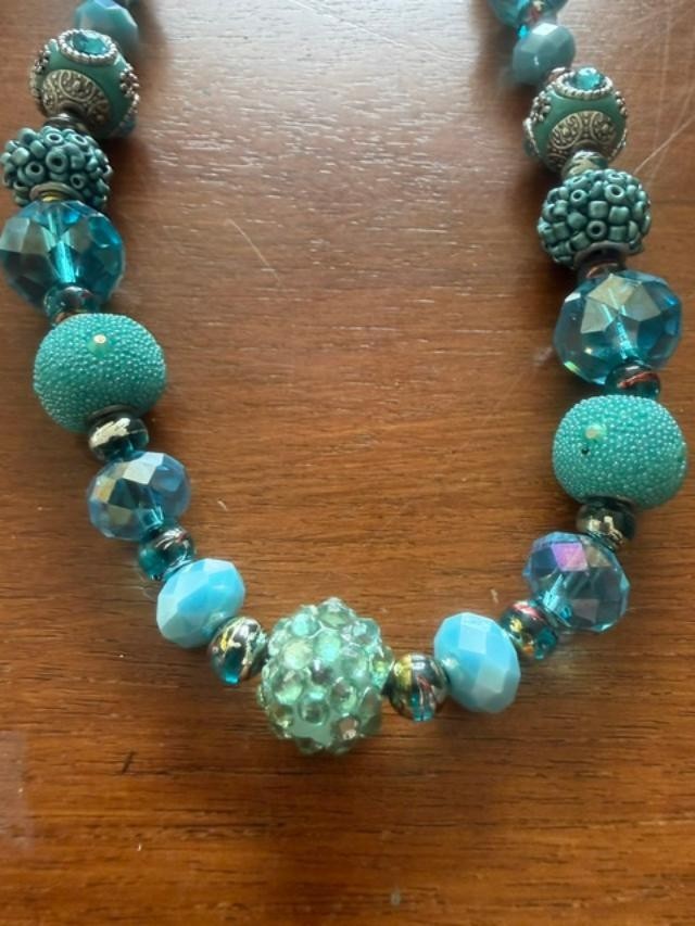 Handmade Turquoise Blue Beaded Statement Necklace Adjustable Boho Artisan OOAK