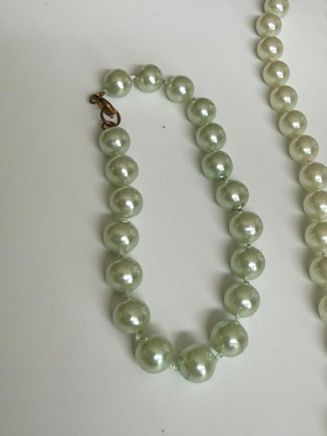 Pale Green Faux Pearl Necklace Bracelet Set Lot Seafoam Costume Jewelry