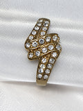 Gold Tone Clear Rhinestone Crisscross Knot Cocktail Ring Size 8.5