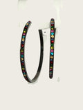 Vtg Hoop Earrings Multi-color Iridescent Rhinestones black metal