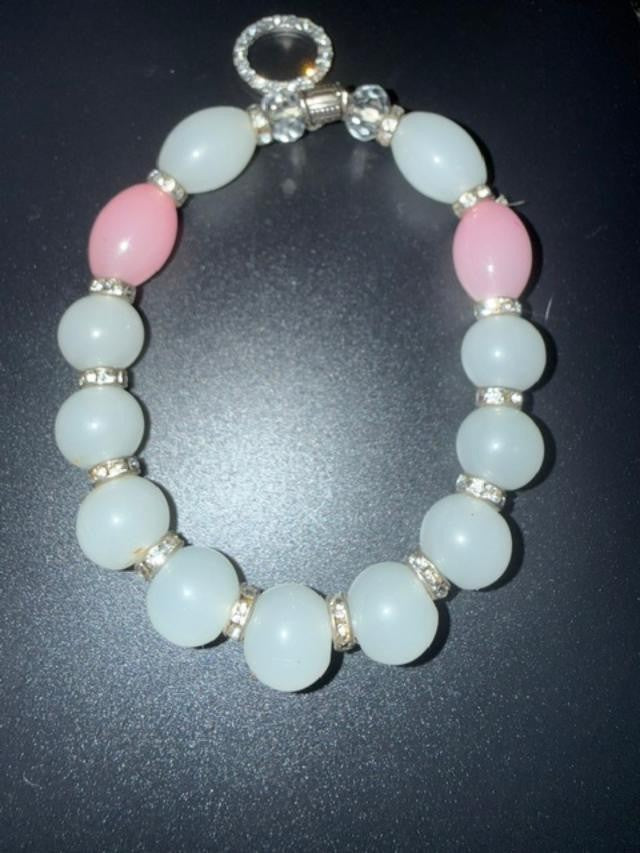 Pastel Pink Blue Lucite Acrylic Bead Bracelet Rhinestone Rondelle Toggle Clasp