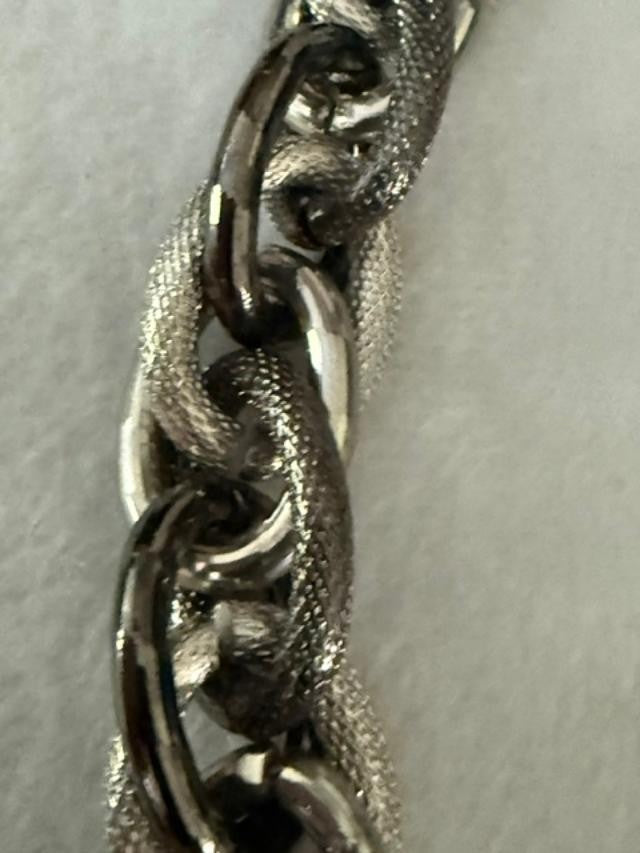 Vintage Silver Tone Chunky Mesh Link Necklace, Alternating Textured Oval Links