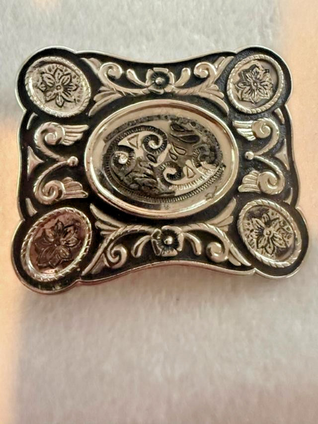Silver Tone Floral Western Belt Buckle Vintage Style 3.25x2.5