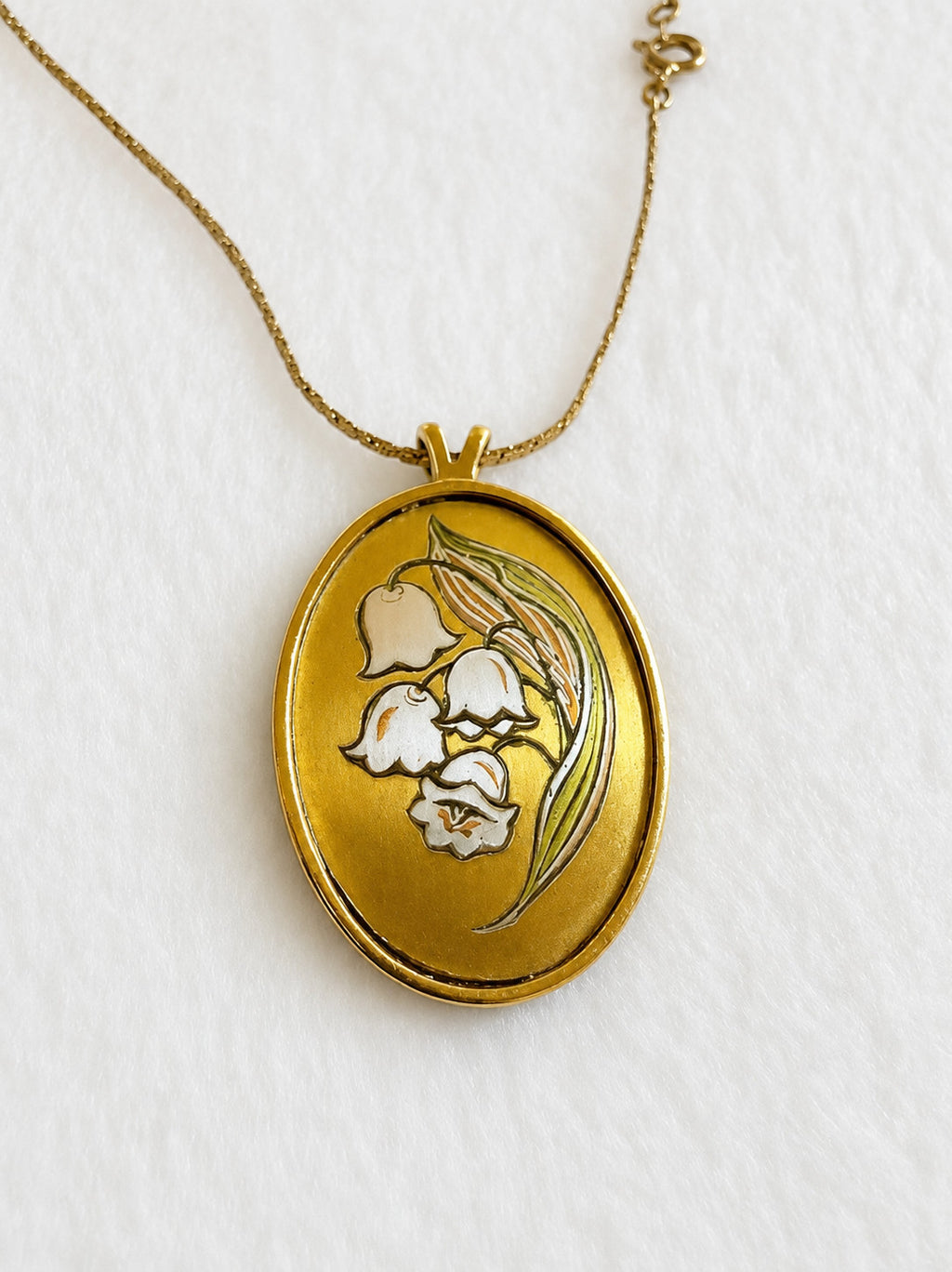 Vintage Reed & Barton May Lily of the Valley Damascene Pendant Necklace 18”