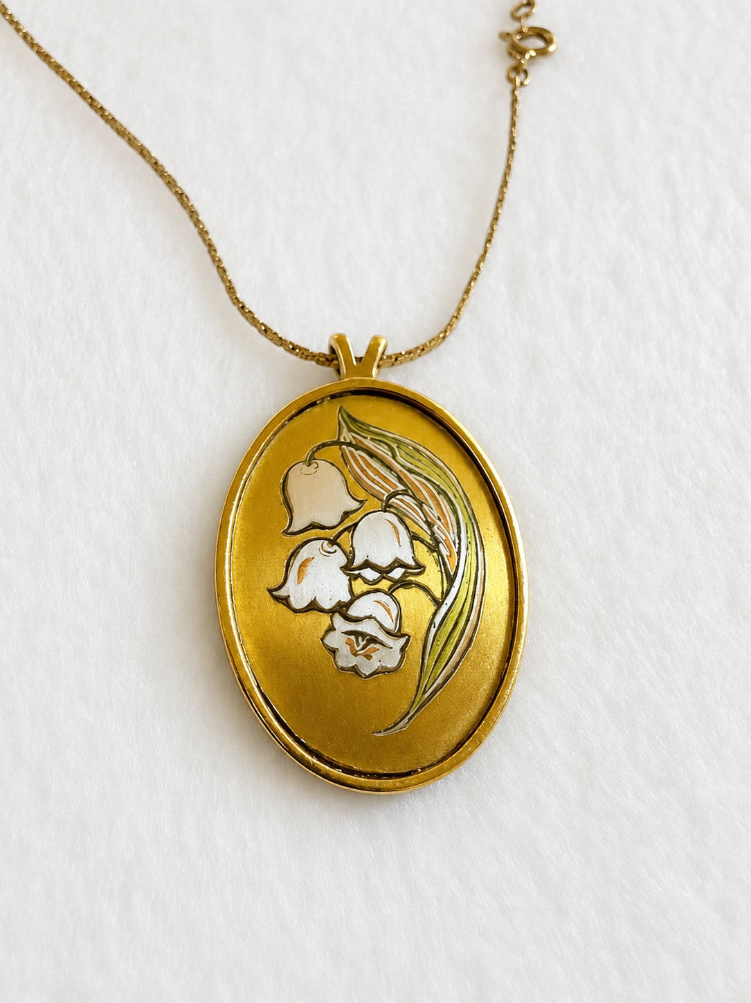Vintage Reed & Barton May Lily of the Valley Damascene Pendant Necklace 18”