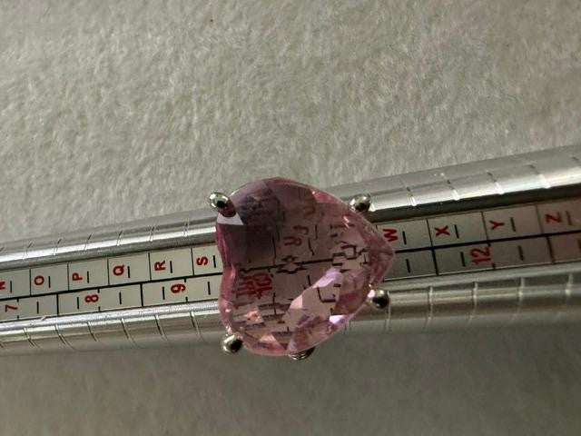 Pink Heart Cut CZ Glass Solitaire Ring Silver Tone Size 10 Statement Ring