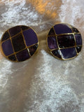 Vintage Clip-On Earrings. Purple & Gold Circle.,  1.5”Diam