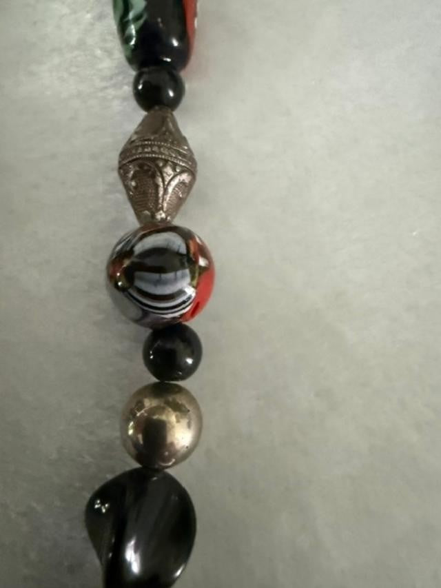 34" Artisan Lampwork Glass Bead Necklace Boho Multicolor Statement