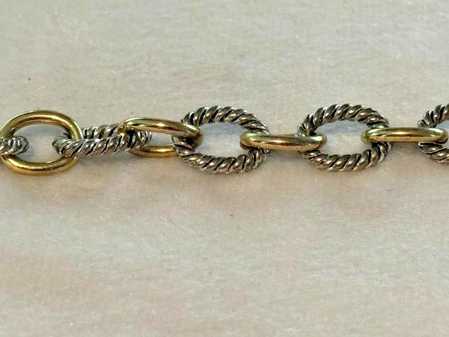 Two Tone Gold Silver Rope Textured Oval Link Bracelet 7 Inch