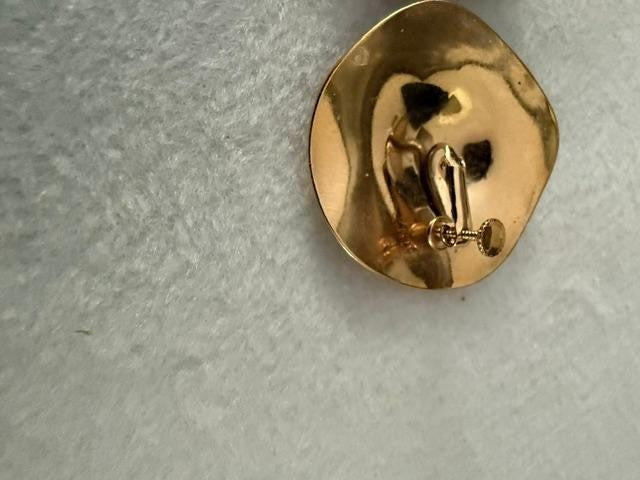 Vintage Gold Tone Sculptural Clip On Earrings Modernist Dome Square Statement