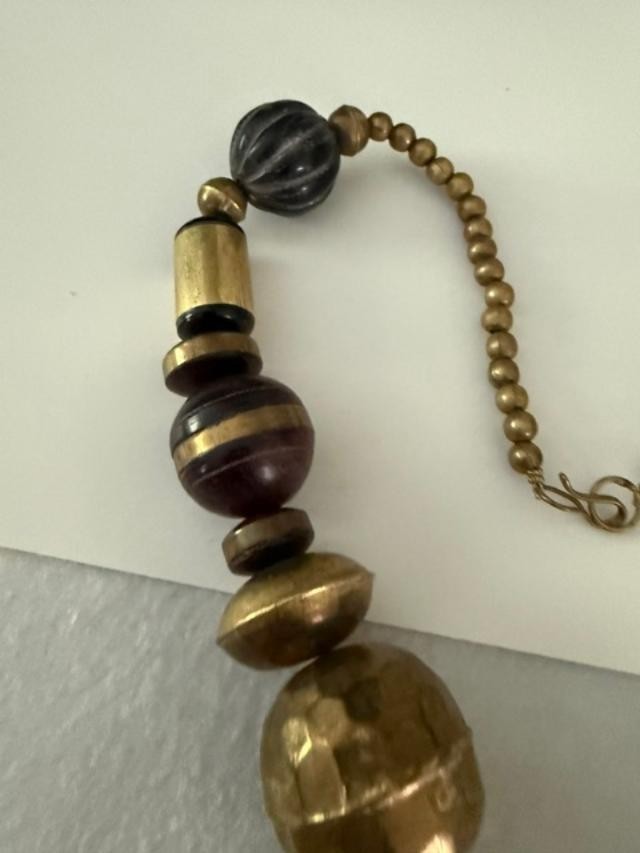 Artisan Boho Statement Necklace Large Baroque Cameo Style Pendant Brass Tone 24